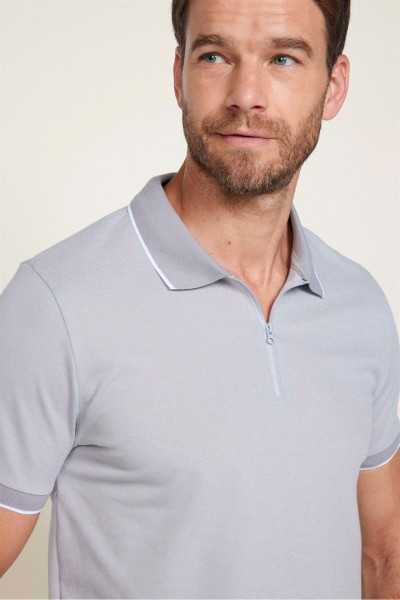 Tudors Men Slim Fit Dar Cut Cotton Zipper Grey Polo Collar T-shirt TS230006-11