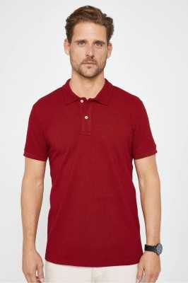 Tudors Erkek Slim Fit Dar Kesim Pamuklu Yumuşak Doku Nefes Alan Kumaş Kıvrılmaz Yaka Bordo Polo Yaka Tişört TS240019