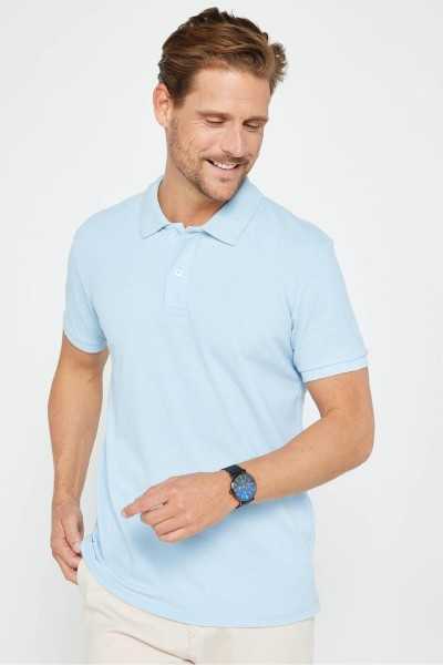 Tudors Men Slim Fit Dar Cut Cotton Soft Tissue Breathable Fabric Non-Slip Collar Blue Polo Collar T-shirt TS240019