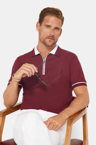 Tudors Male Slim Fit Dar Cutting 100% Cotton Plain Pike Zipper Bordo Polo Collar T-shirt TS230013