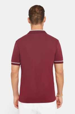 Tudors Erkek Slim Fit Dar Kesim %100 Pamuk Düz Pike Fermuarlı Bordo Polo Yaka Tişört TS230013