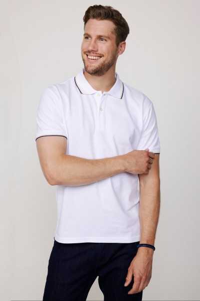 Tudors Male Slim Fit Dar Cutting 100% Cotton Plain Pike Sleeve Striped White Polo Collar T-shirt TS230024-01