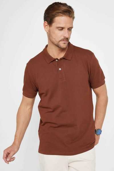 Tudors Male Classic Fit Comfortable Cutting 100% Cotton Plain Pike Brown Polo Collar T-shirt CT240002