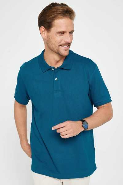 Tudors Male Classic Fit Comfortable Cutting 100% Cotton Plain Pike Indigo Polo Collar T-shirt CT240002