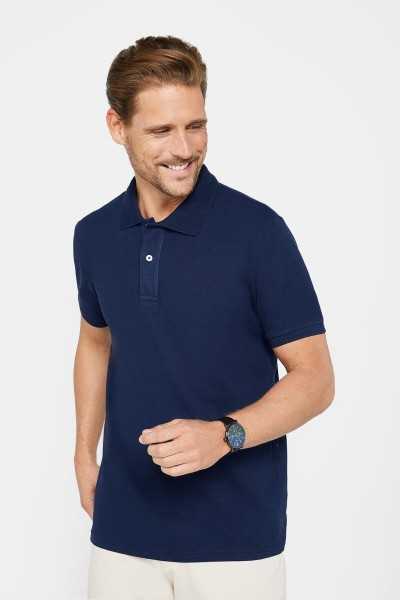 Tudors Erkek Slim Fit Dar Kesim %100 Pamuk Düz Pike Lacivert Polo Yaka Tişört TS240016-NAB