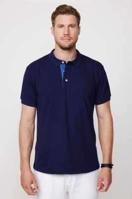 Tudors Erkek Slim Fit Dar Kesim %100 Pamuk Düz Pike Lacivert Polo Yaka Tişört TS230009-47