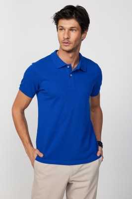 Tudors Erkek Slim Fit Dar Kesim %100 Pamuk Düz Pike Sax Mavi Polo Yaka Tişört TS240016-SB11