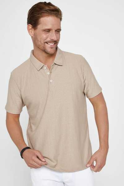 Tudors Male Classic Fit Comfortable Cutting 100% Cotton Jacquard Beige Polo Collar T-shirt CT240003-71