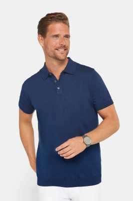 Tudors Erkek Slim Fit Dar Kesim Pamuklu Örme Triko Lacivert Polo Yaka Tişört TS230012-47