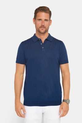 Tudors Erkek Slim Fit Dar Kesim Pamuklu Örme Triko Lacivert Polo Yaka Tişört TS230012-47