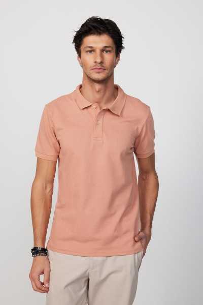 Tudors Male Slim Fit Dar Cutting 100% Cotton Plain Pike Salmon Color Polo Collar T-shirt TS240016