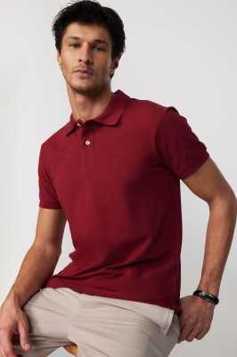 Tudors Erkek Slim Fit Dar Kesim %100 Pamuk Düz Pike Somon Renk Polo Yaka Tişört TS240016