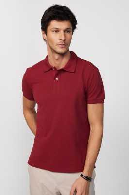 Tudors Erkek Slim Fit Dar Kesim %100 Pamuk Düz Pike Somon Renk Polo Yaka Tişört TS240016