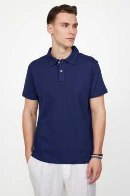 Tudors Erkek Slim Fit Dar Kesim %100 Pamuk Desenli Lacivert Polo Yaka Tişört TS230007-433