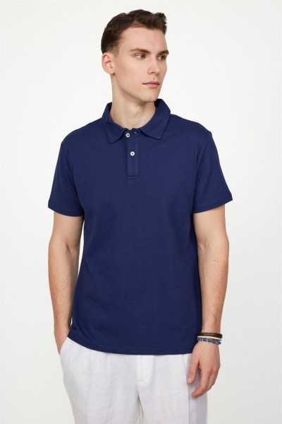 Tudors Men Slim Fit Dar Cut 100% Cotton Patterned Navy Polo Collar T-shirt TS230007-433