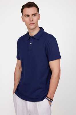 Tudors Erkek Slim Fit Dar Kesim %100 Pamuk Desenli Lacivert Polo Yaka Tişört TS230007-433