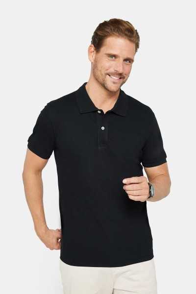 Tudors Erkek Slim Fit Dar Kesim %100 Pamuk Düz Pike Siyah Polo Yaka Tişört TS230003-BL3