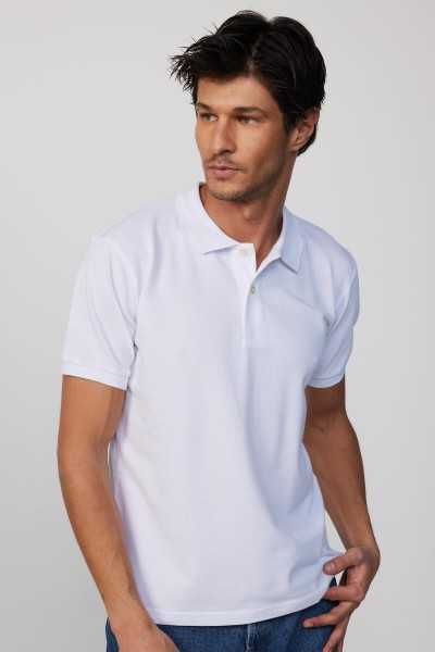 Tudors Men Slim Fit Dar Cutting 100% Cotton Soft Textured Cool Tutan Fabric Plain Pike White Polo Collar T-shirt TS230003-WH2