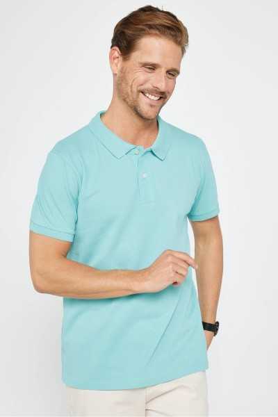 Tudors Male Slim Fit Dar Cutting 100% Cotton Plain Pike Mint Polo Collar T-shirt TS240016