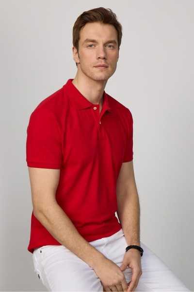 Tudors Male Slim Fit Dar Cutting 100% Cotton Plain Pike Red Polo Collar T-shirt TS240016