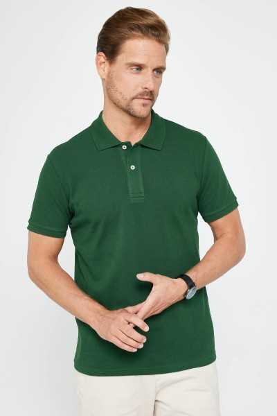 Tudors Erkek Slim Fit Dar Kesim %100 Pamuk Düz Pike Yeşil Polo Yaka Tişört TS240016-GP