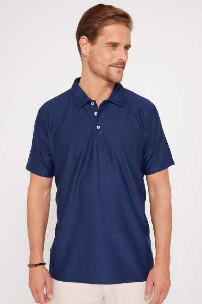 Tudors Male Classic Fit Comfortable Cutting 100% Cotton Jacquard Navy Polo Collar T-shirt CT240003-47