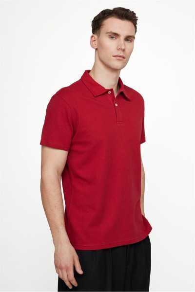 Tudors Erkek Slim Fit Dar Kesim %100 Pamuk Desenli Bordo Polo Yaka Tişört TS230007-437