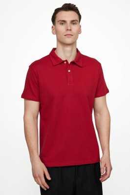 Tudors Erkek Slim Fit Dar Kesim %100 Pamuk Desenli Bordo Polo Yaka Tişört TS230007-437