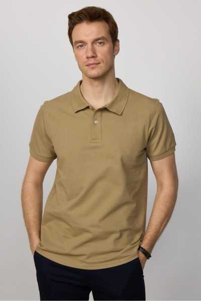 Tudors Male Slim Fit Dar Cutting 100% Cotton Plain Pike Brown Polo Collar T-shirt TS240016