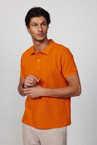 Tudors Male Slim Fit Dar Cutting 100% Cotton Plain Pike Orange Polo Collar T-shirt TS240016