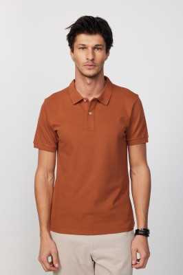 Tudors Erkek Slim Fit Dar Kesim %100 Pamuk Düz Pike Turuncu Polo Yaka Tişört TS240016