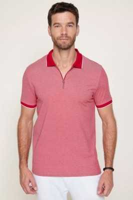 Tudors Erkek Slim Fit Dar Kesim Pamuklu Fermuarlı Bordo Polo Yaka Tişört TS230006-08