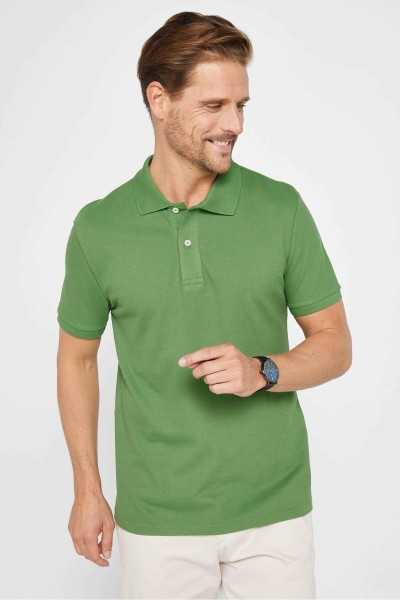 Tudors Erkek Slim Fit Dar Kesim %100 Pamuk Düz Pike Yeşil Polo Yaka Tişört TS240016-WB