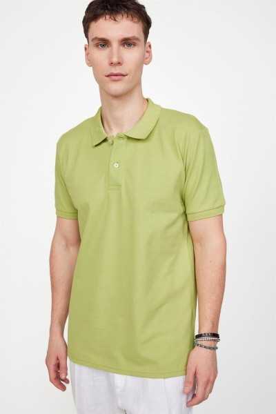 Tudors Male Slim Fit Dar Cutting 100% Cotton Plain Pike Green Polo Collar T-shirt TS230003-PG01