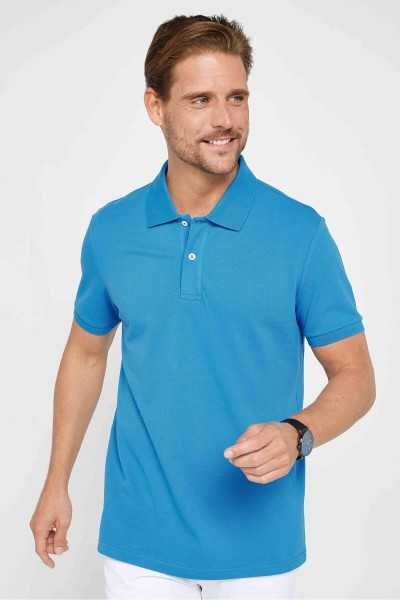 Tudors Male Slim Fit Dar Cutting 100% Cotton Plain Pike Sax Blue Polo Collar T-shirt TS240016-24