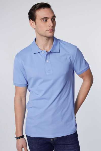 Tudors Male Slim Fit Dar Cutting 100% Cotton Plain Pike Blue Polo Collar T-shirt TS240016-HY