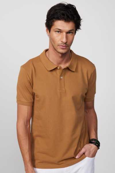 Tudors Male Slim Fit Dar Cutting 100% Cotton Plain Pike Brown Polo Collar T-shirt TS240016