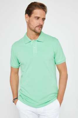 Tudors Erkek Slim Fit Dar Kesim %100 Pamuk Düz Pike Mint Polo Yaka Tişört TS240016-LN