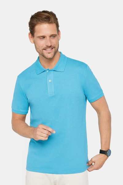 Tudors Erkek Slim Fit Dar Kesim %100 Pamuk Düz Pike Mavi Polo Yaka Tişört TS240016-NB1