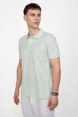 Tudors Erkek Slim Fit Dar Kesim %100 Pamuk Düz Pike Yeşil Polo Yaka Tişört TS230003-N3