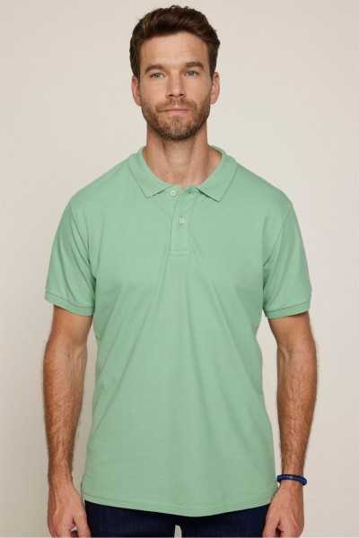 Tudors Male Slim Fit Dar Cutting 100% Cotton Plain Pike Green Polo Collar T-shirt TS230003-BG01