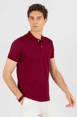 Tudors Erkek Slim Fit Dar Kesim %100 Pamuk Düz Pike Bordo Polo Yaka Tişört TS230003-CH2