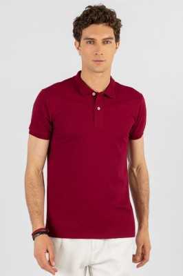 Tudors Erkek Slim Fit Dar Kesim %100 Pamuk Düz Pike Bordo Polo Yaka Tişört TS230003-CH2