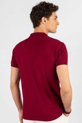 Tudors Erkek Slim Fit Dar Kesim %100 Pamuk Düz Pike Bordo Polo Yaka Tişört TS230003-CH2