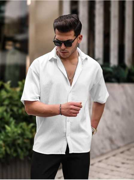 Valiberta Oversize Fitilli Short Sleeve Shirt - White G10057