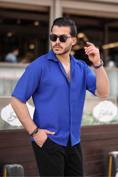 Valiberta Oversize Fitilli Short Sleeve Shirt - Parlement Blue G10057