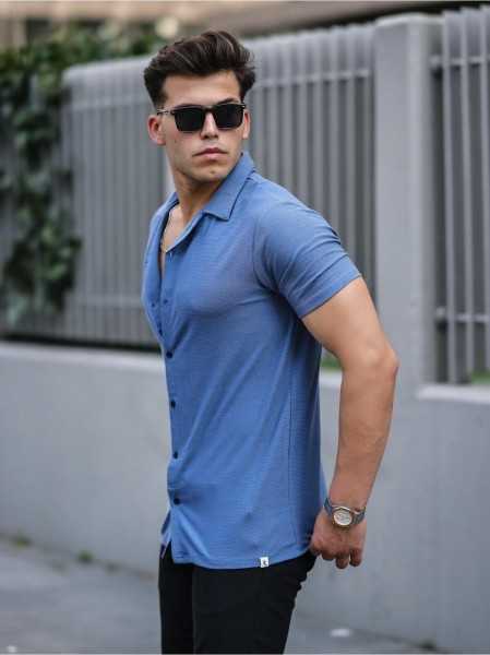 Governorberta Premium Textured Short Sleeve Fit Shirt - Blue 997