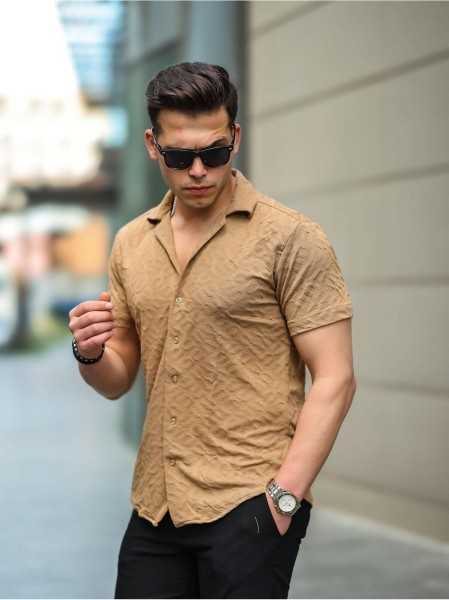 Valiberta Jacquard Bar Patterned Fit Shirt - Beige G10055