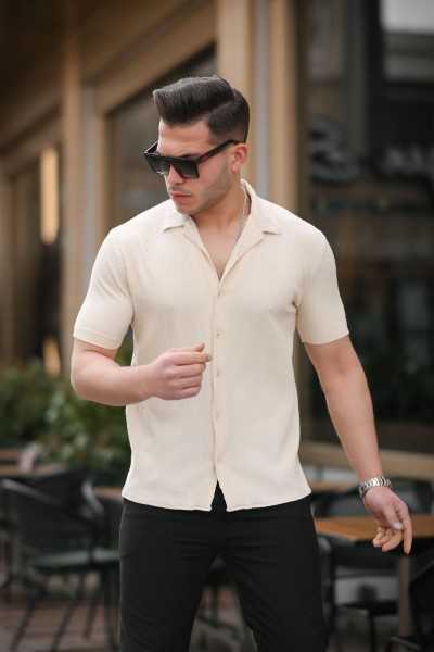 Governorberta Premium Patterned Short Sleeve Shirt - Beige G10042