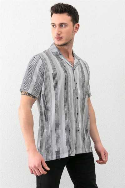 Valiberta Grey Male Bowling Collar Short Sleeve Regular Fit Shirt G10019